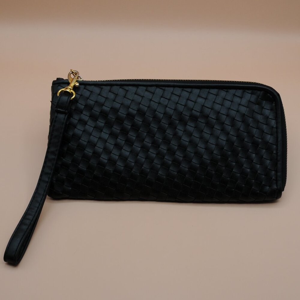 Woven leather wristlet